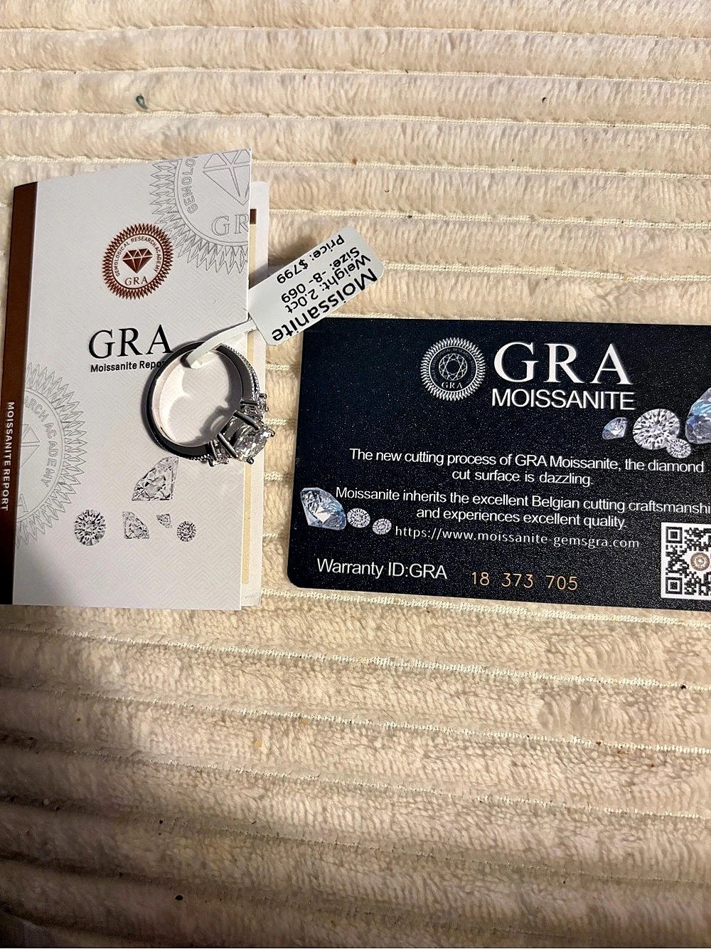 GRA Moissanite GRA Certified 2.0ct Three-Stone Moissanite Ring Silver Size 8